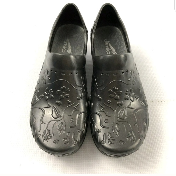 DANSKO GRAY FLORAL RUBBER CLOGS NURSES SHOES WOMEN - Picture 5 of 5